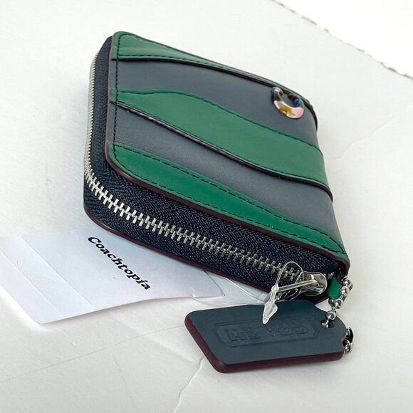 Coach Zip Around Wallet Coachtopia Wavy Stripe Upcrafted Leather CQ865 Green - Picture 4 of 10